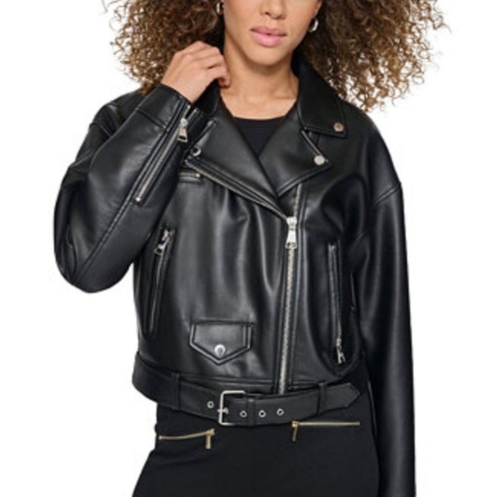 Karl Lagerfeld Sleek Black Leather Biker Jacket